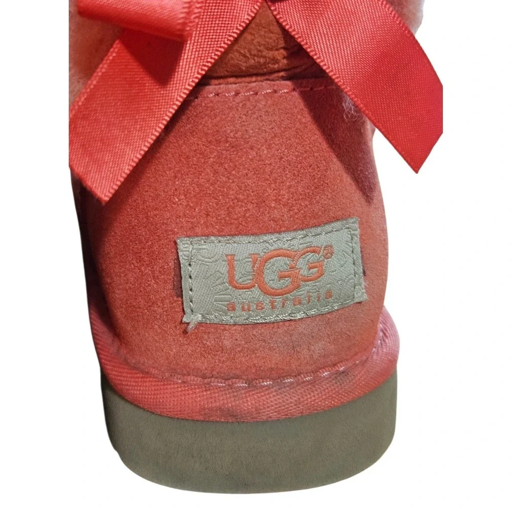 UGG Australia Bailey Bow II Pink Sheepskin Suede Mid Calf Boots Sz 4 Double Bows